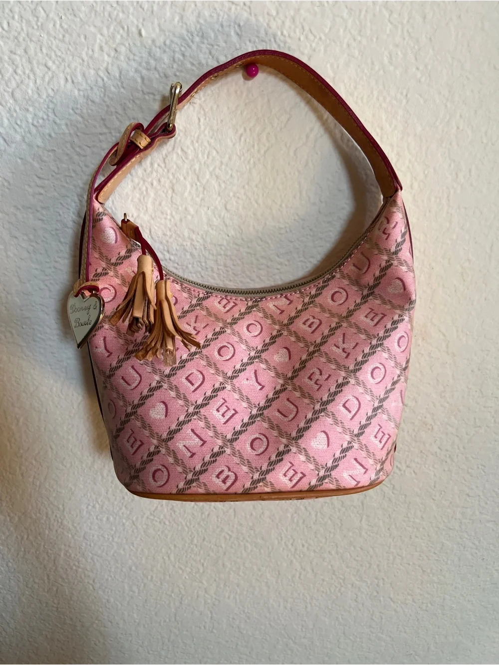 Y2K Dooney & Bourke Pink Monogram Canvas Hobo Bucket Bag vintage